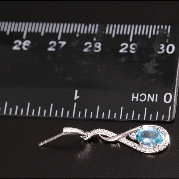 3 PIECES-Blue & White Topaz 925 Strlng Silver Necklace, Bolo Bracelet & Earrings - Picture 4 of 8